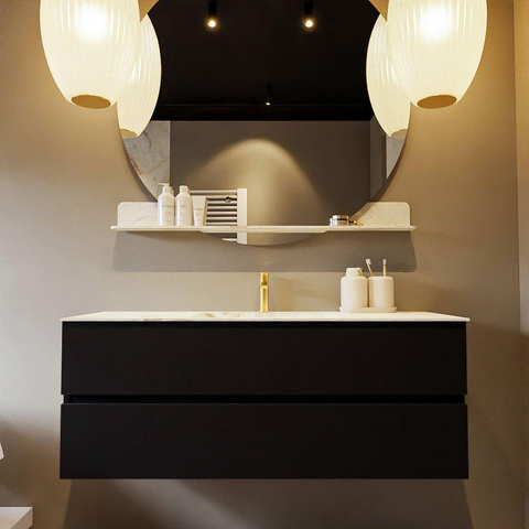 MONDIAZ VICA-DLUX Ensemble meuble de salle de bains - 130cm - meuble bas Urban - 2 tiroirs - lavabo encastré Cloud au milieu - 1 trou de robinet - version haute 60cm - Frappe SW1088658