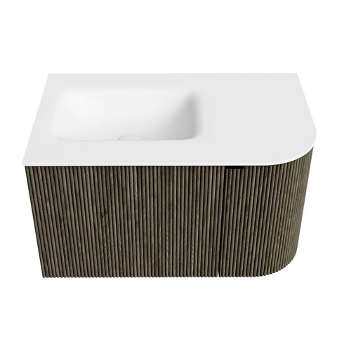 Mondiaz KURVE Ensemble de meuble de salle de bains - 75x46x40cm - 1 tiroir - 1 porte - lavabo solid surface - gauche - 1 trou de robinet - Shadow SW1414213