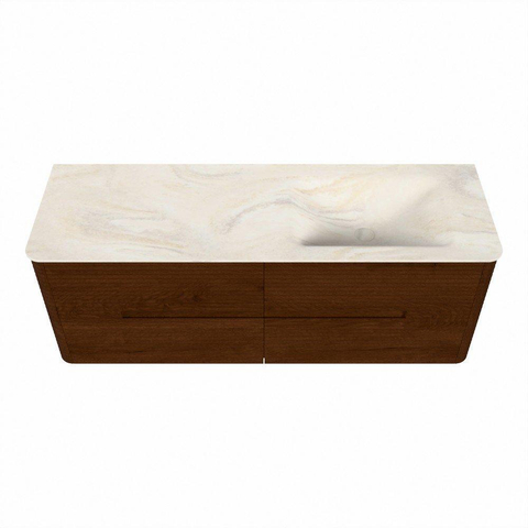 Mondiaz CIRO-DLUX Badkamermeubelset - 140x45x50cm - Solid surface wastafel Ostra - 1 wasbak Rechts - 1 kraangat - 4 lades - Ruby SW1531849