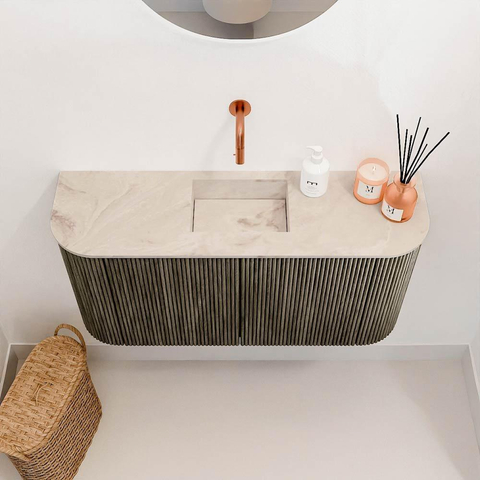 Mondiaz JOYA-DLUX 83.2cm meuble de toilette - arrondis gauche et droite couleur Shadow - Vasque FAYE position Milieu Sans trou de robinet couleur Frappe. SW1426211