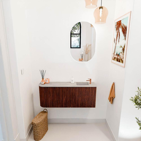 Mondiaz JOYA-DLUX 101.6cm toiletmeubel - ronding links kleur Ruby - Wastafel FAYE positie Rechts 1 kraangat kleur Glace. SW1423568