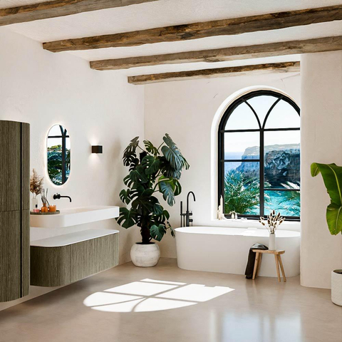 MONDIAZ THOR 140cm badmeubel ronding links + rechts kleur Shadow met 1 lade en 2 deuren. Vrijhangende wastafel CLOUD Midden zonder kraangat kleur Talc. SW1464099