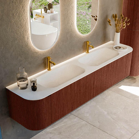 Mondiaz KURVE Ensemble de meuble de salle de bains - 200x46x40cm - 2 tiroirs - 2 portes - vasque solid surface - double - 2 trous de robinet - Ruby SW1415335