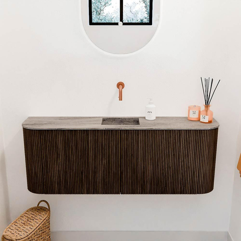 Mondiaz JOYA-DLUX 113.2cm toiletmeubel - ronding links en rechts kleur Walnut - Wastafel FAYE positie Midden Zonder kraangat kleur Oza. SW1424617