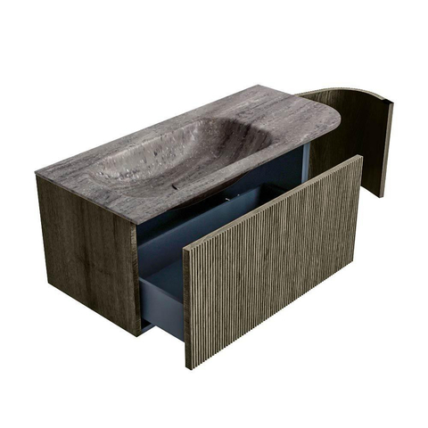MONDIAZ KURVE-DLUX Meuble de salle de bains 105cm arrondi à droite couleur Shadow avec 1 tiroir et 1 porte. Lavabo BIG SMALL gauche 1 trou de robinet Oza. SW1432869