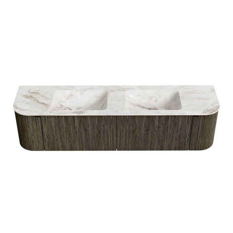 Mondiaz KURVE-DLUX Ensemble de meuble de salle de bains - 180x46x40cm - 2 tiroirs - 2 portes - lavabo solid surface - double - 2 trous de robinet - Shadow SW1414385