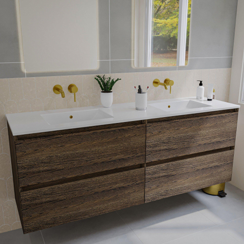 Saniclass Holz Pure Meuble sous lavabo - 160x45x60cm - 4 tiroirs - Chêne charcoal SW1420796