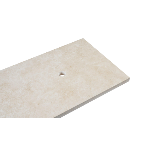 Saniclass Travertine plan sous vasque - 120x46cm - sans trous de robinet - 2 découpes pour siphon - pierre naturelle marbrée SW1242431