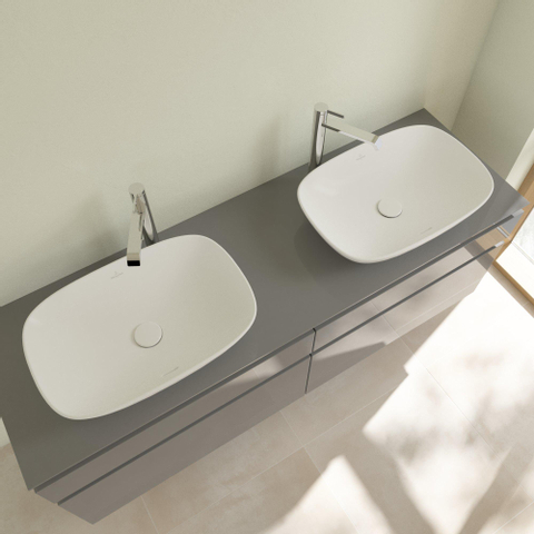 Villeroy & Boch Loop & Friends opzetwastafel - 56x38cm - zonder kraangat - met overloop CeramicPlus - Stone White (mat wit) SW644124