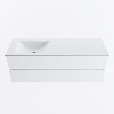 VICA Meuble de salle de bains 140cm sous-meuble Talc 2 tiroirs. Lavabo CLOUD gauche sans trou de robinet, couleur Talc. SW1172854