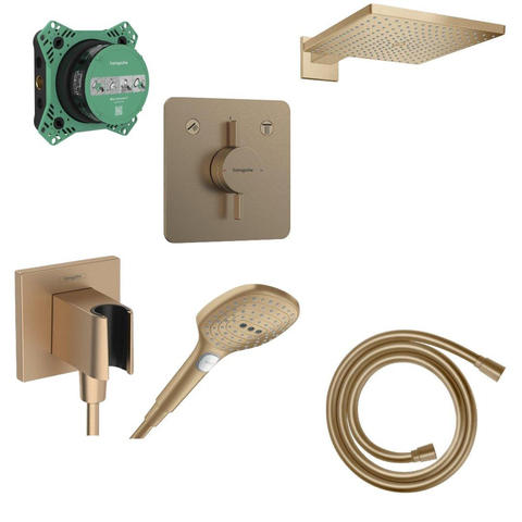 Hansgrohe DuoTurn Q Doucheset - inbouwdeel - inbouwkraan - hoofddouche - handdouchehouder - doucheslang - handdouche - geborsteld brons SW1207493