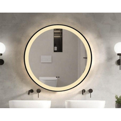 Saniclass Lonato Miroir avec éclairage rond diamètre 60cm avec éclairage LED intégré avec chauffe miroir et interrupteur infrarouge Noir mat SW643228