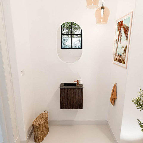 Mondiaz JOYA-DLUX Meuble de salle de bains 40cm - couleur Walnut - Vasque FAYE position Gauche 1 trou de robinet couleur Lava SW1422431
