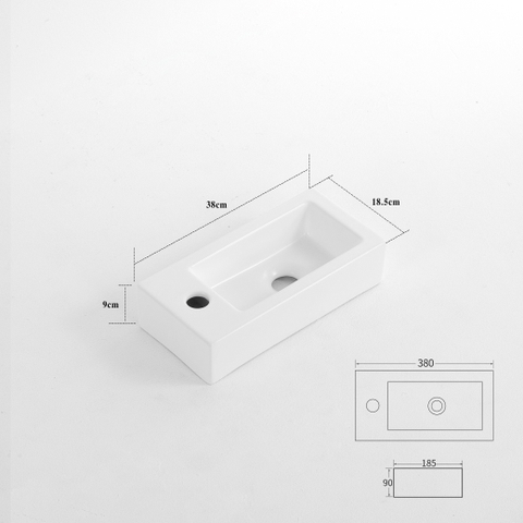 FugaFlow Efficiente Pietra Ensemble de fontaine - 37,5x18,5x9cm - céramique - trou de robinet à droite - robinet de fontaine gunmetal - bouchon de vidange - siphon abaissé - blanc mat SW1442201