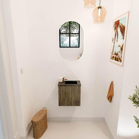 Mondiaz JOYA-DLUX 40cm toiletmeubel - kleur Dusk - Wastafel FAYE positie Rechts 1 kraangat kleur Lava. SW1423192