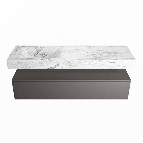 Mondiaz ALAN-DLUX Ensemble de meuble - 150cm - meuble Dark grey mat - 1 tiroir - Lavabo Cloud Glace suspendu - vasque Gauche - 1 trou de robinet SW805681