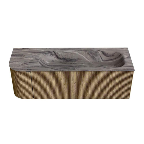 MONDIAZ KURVE-DLUX Meuble de salle de bains 135cm arrondi gauche couleur Dusk avec 1 tiroir et 1 porte. Lavabo BIG MEDIUM droit 1 trou de robinet Sombra. SW1433866
