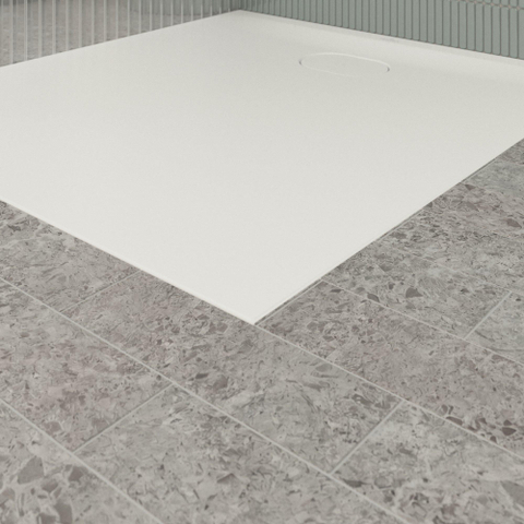 Villeroy & Boch Ecora douchebak - 100x90x3.5cm - afvoer korte zijde - stone white (wit) SW1558953