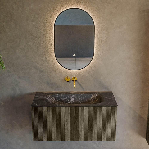 Mondiaz KURVE-DLUX Badkamermeubelset - 90x46x40cm - 1 lade - wastafel solid surface - midden - zonder kraangat - Shadow SW1414647