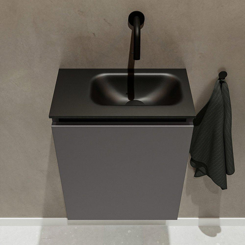 MONDIAZ TURE Toiletmeubel 40x23x50cm met 0 kraangaten 1 deuren dark grey mat Wastafel Eden rechts Solid Surface Zwart SW475275