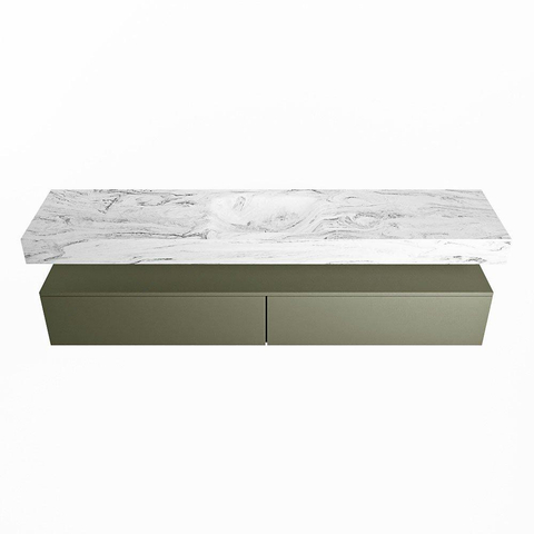 Mondiaz ALAN-DLUX Ensemble de meuble - 200cm - meuble Army mat - 2 tiroirs - Lavabo Cloud Glace suspendu - vasque Centre - 0 trous de robinet SW805862