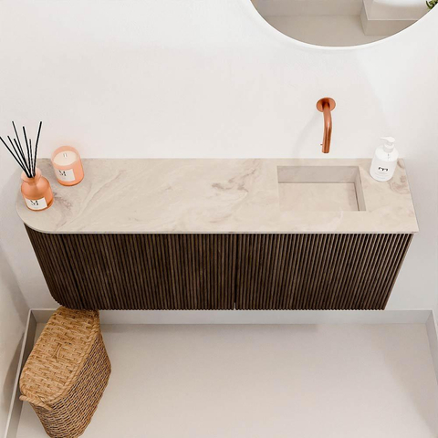 Mondiaz JOYA-DLUX 101.6cm meuble de salle de bains - arrondi gauche couleur Walnut - Vasque FAYE position droite Sans trou de robinet couleur Frappe. SW1422319