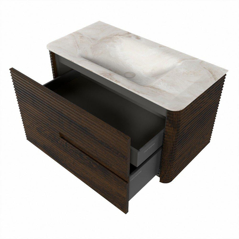 Mondiaz CIRO-DLUX Ensemble de meubles de salle de bains - 90x45x50cm - vasque solid surface Frappe - 1 lavabo au milieu - 1 trou de robinet - 2 tiroirs - Noyer SW1530297