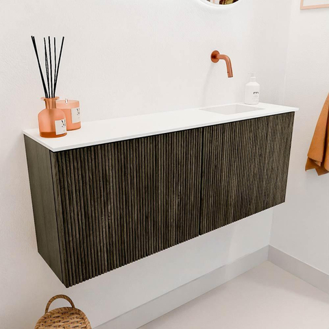 Mondiaz JOYA 100cm meuble de salle de bains - couleur Shadow - Vasque FAYE position Droite Sans trou de robinet couleur Talc SW1421437