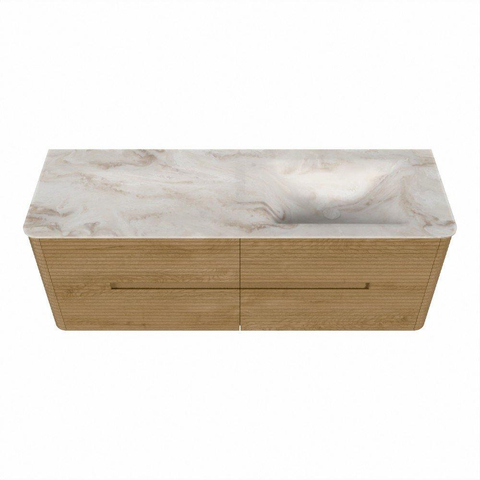 Mondiaz CIRO-DLUX Ensemble de meubles de salle de bains - 140x45x50cm - Vasque solid surface Frappe - 1 lavabo à droite - 1 trou de robinet - 4 tiroirs - Chêne SW1530878