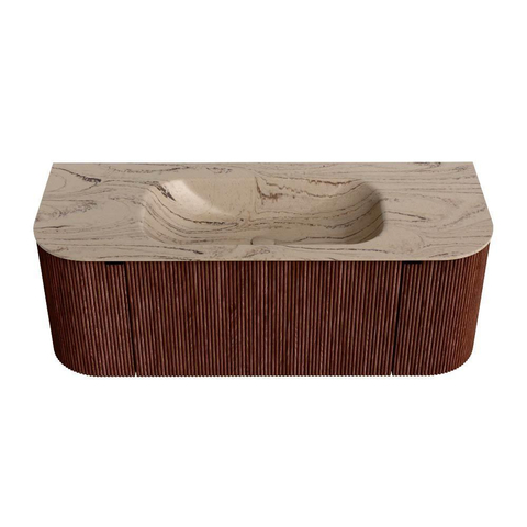MONDIAZ KURVE-DLUX 120cm meuble de salle de bains arrondi Gauche + Droite couleur Ruby avec 1 tiroir et 2 portes. Vasque BIG SMALL Centrale 1 trou de robinet Arena. SW1431477