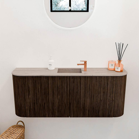 Mondiaz JOYA-DLUX 103.2cm toiletmeubel - ronding links en rechts kleur Walnut - Wastafel FAYE positie Midden 1 kraangat kleur Saba. SW1424707