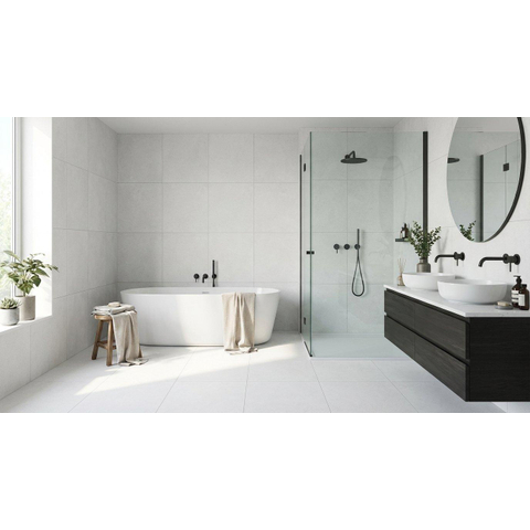 ÉCHANTILLON Terravito Allora carreau mural et de sol - 90x90cm - rectifié - effet béton - White mat (blanc) SW1130742