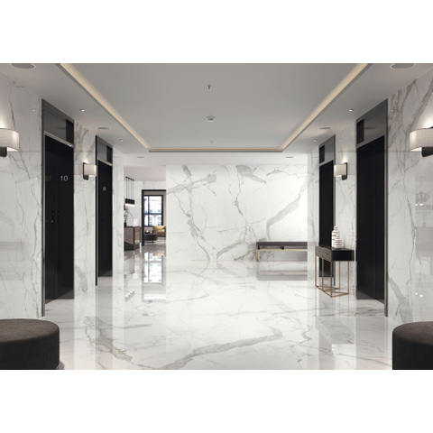 Terravito Alpuro carrelage mural et de sol - 120x120cm - 9mm - carré - rectifié - aspect marbre - blanc/noir mat SW492777