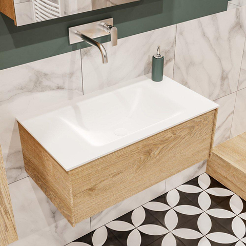 ENSEMBLE DE MEUBLE MONDIAZ LUSH - 80cm - 1 tiroir - lavabo cloud - vasque centrale - 0 trous de robinet - chêne blanchi SW409415