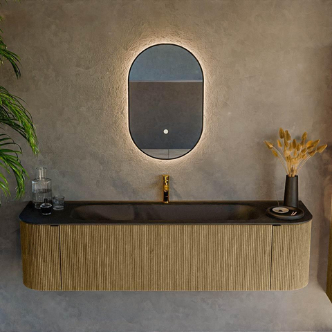 Mondiaz KURVE Ensemble meuble de salle de bains - 170x46x40cm - 1 tiroir - 2 portes - vasque solid surface - milieu - 1 trou de robinet - Dusk SW1414823