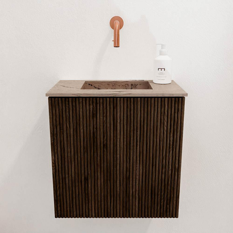 Mondiaz JOYA-DLUX Meuble de toilette 40cm - couleur Walnut - Vasque FAYE position Milieu Sans trou de robinet couleur Arena SW1424306