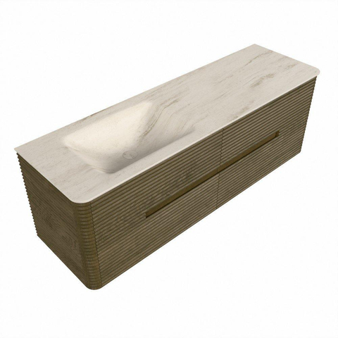 Mondiaz CIRO-DLUX Badkamermeubelset - 150x45x50cm - Solid surface wastafel Meli - 1 wasbak Links - 1 kraangat - 4 lades - Dusk SW1533165