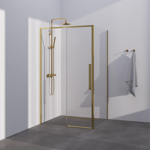 BRAUER Season cabine de douche - 100x100x200cm - porte coulissante - verre transparent - réversible - traitement du verre - Or SW1448752