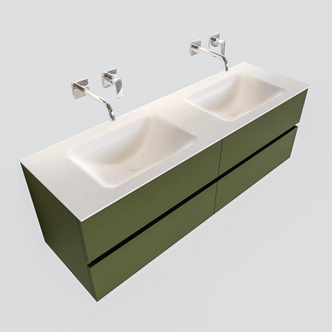 MONDIAZ VICA Ensemble de meuble salle de bain - 150cm - 4 tiroirs - lavabo Cloud double - 0 trou de robinet - solid surface army SW410118