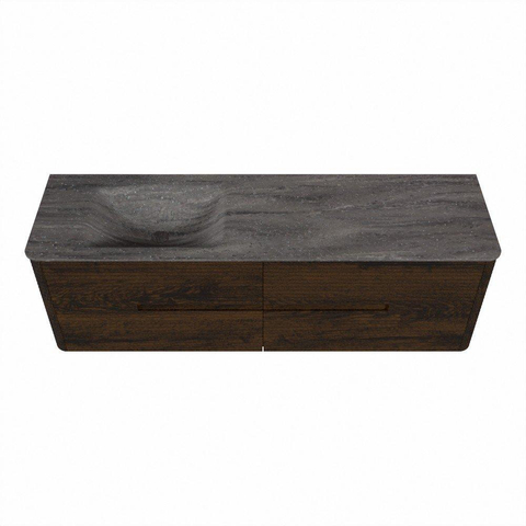 Mondiaz CIRO-DLUX Badkamermeubelset - 160x45x50cm - Solid surface wastafel Oza - 1 wasbak Links - zonder kraangaten - 4 lades - Walnut SW1530655