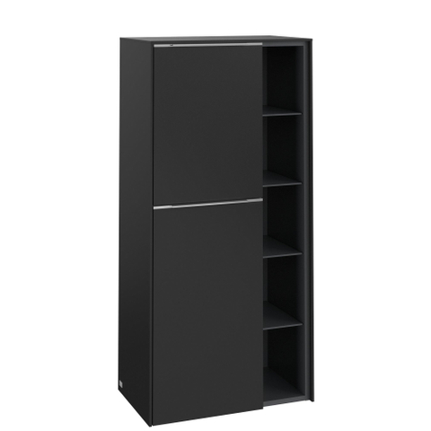 Villeroy & boch subway 3.0 armoire de salle de bains 60x35x120cm avec 2 portes à fermeture douce à gauche 5 compartiments ouverts en saillie avec poignée en aluminium brillant volcano noir panneau de particules SW730412