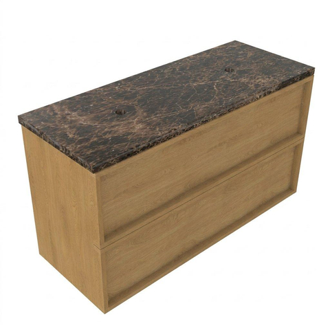 Saniclass Holz Frame Badkamermeubelset - 120x45x63cm - Noche natuurstenen topblad dark emperador - zonder kraangat - 2 lades - mat eiken natural (hout) SW1579877