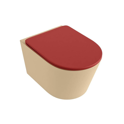 Mondiaz LAVIE hangtoilet – spoelrandloos – 36 x 53 cm – met softclose zitting – Sand (beige), zitting Fire (rood) SW1208783