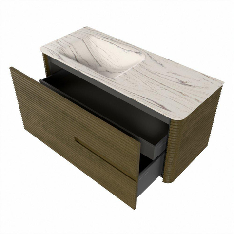 Mondiaz CIRO-DLUX Ensemble de meubles de salle de bains - 110x45x50cm - Plan vasque solid surface Nata - 1 vasque à gauche - 1 trou de robinetterie - 2 tiroirs - Dusk SW1533234