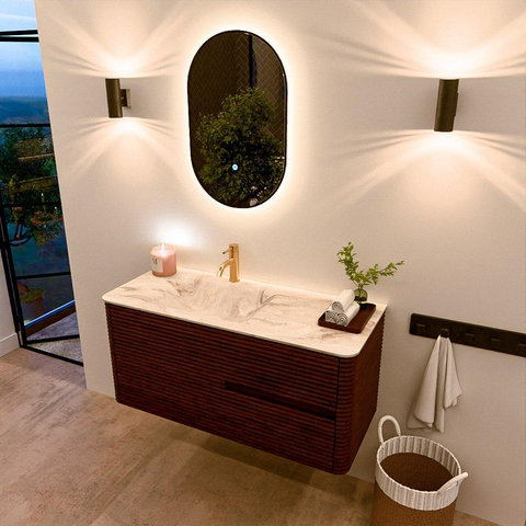 Mondiaz CIRO-DLUX Ensemble de meubles de salle de bains - 110x45x50cm - vasque solid surface Frappe - 1 bassin à gauche - 1 trou de robinet - 2 tiroirs - Ruby SW1531298