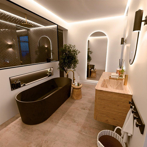 Mondiaz CIRO-DLUX Ensemble de meubles de salle de bains - 130x45x50cm - Vasque en solid surface Arena - 1 bassin à droite - 1 trou de robinet - 4 tiroirs - Chêne SW1531350