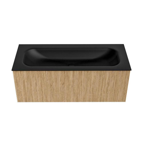MONDIAZ KURVE Meuble de salle de bains 110cm couleur Oak avec 1 tiroir. Lavabo BIG MEDIUM central sans trou de robinet Urban. SW1138364