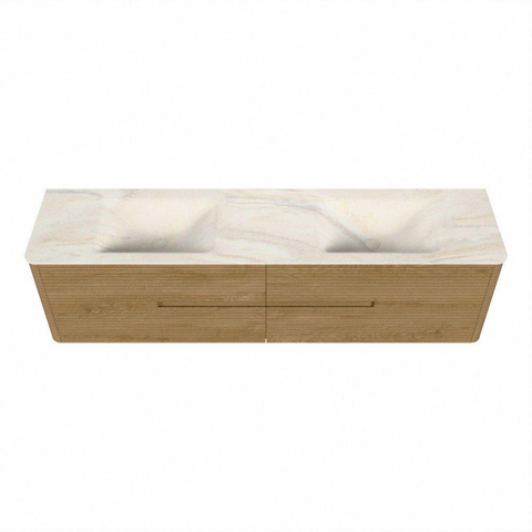 Mondiaz CIRO-DLUX Meuble de salle de bains - 190x45x50cm - Plan vasque solid surface Ostra - 2 vasques Double - sans trous de robinet - 4 tiroirs - Chêne SW1530969