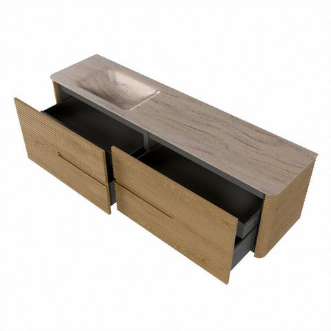 Mondiaz CIRO-DLUX Meuble de salle de bains - 180x45x50cm - Plan-vasque Solid surface Saba - 1 vasque à gauche - 1 trou de robinetterie - 4 tiroirs - Chêne SW1531214
