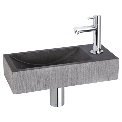 Differnz Ribble pack lave-mains – 38 x 18 x 8 cm – pierre naturelle noire – robinet droit chromé SW705426